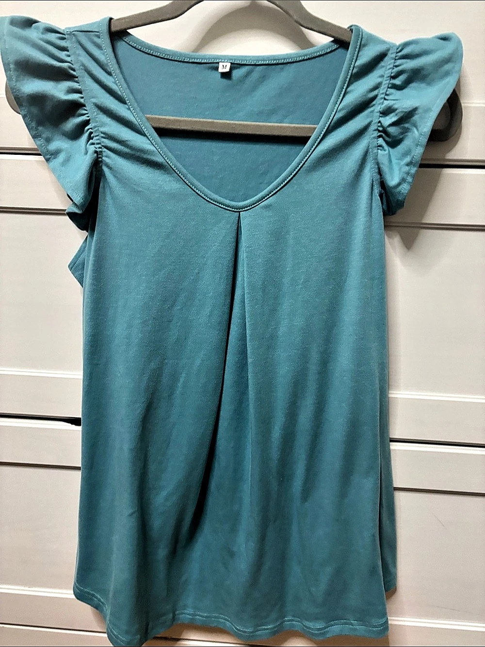 Teal Ruffle Sleeve Top
